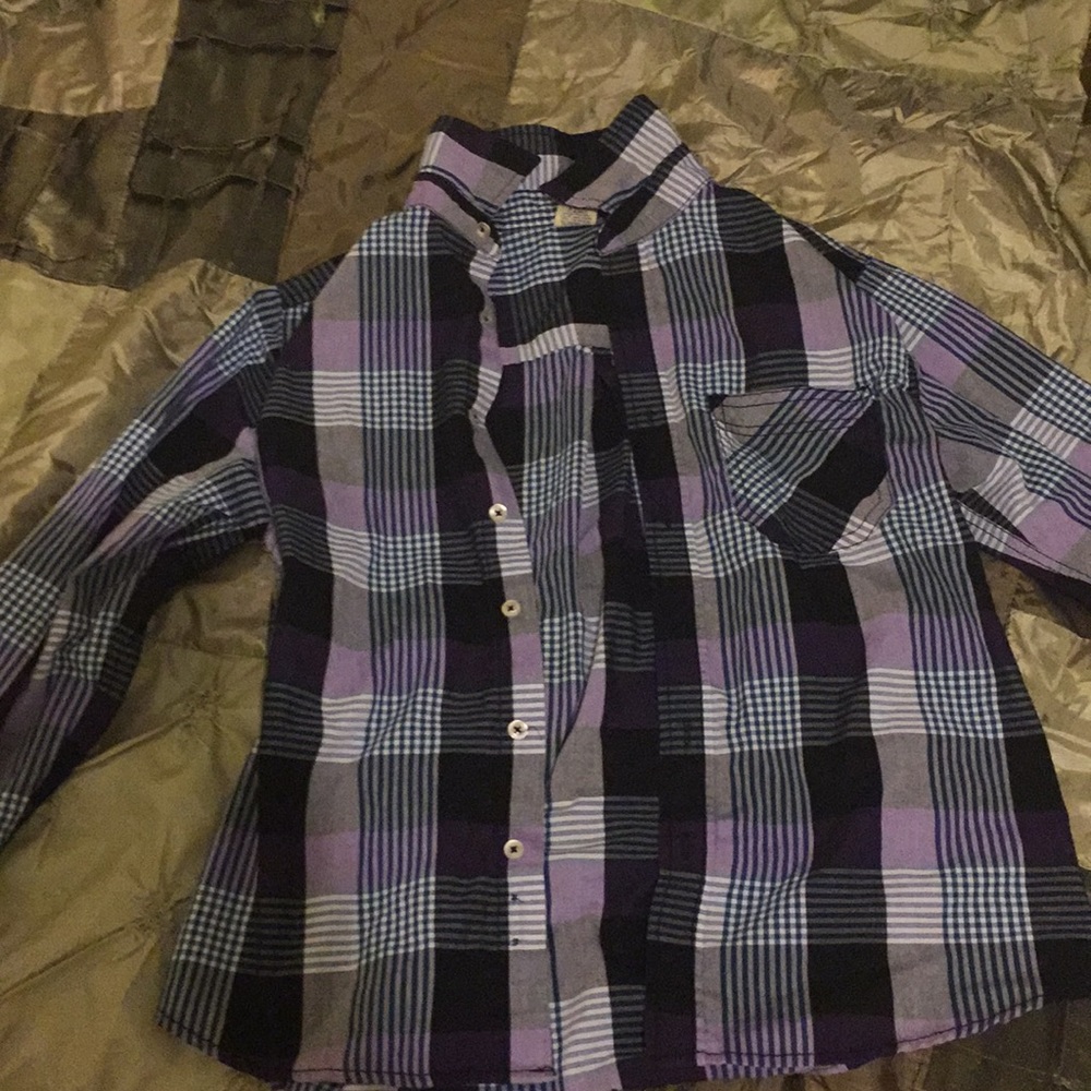 Purple and white flannel shirt